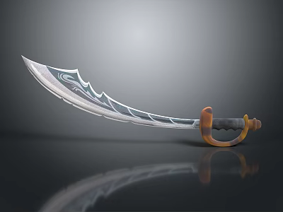 Ornate Traditional Scimitar With Curved Blade Decorative Patterns And Wooden Hilt 3d model