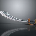 Ornate Traditional Scimitar With Curved Blade Decorative Patterns And Wooden Hilt