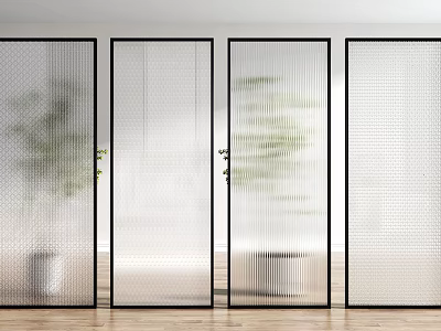 Modern Glass Room Dividers With Transparent Panels Green Plants And Wooden Floor 3d model