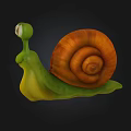 Cute Cartoon 3D Snail Character With Big Eyes Green Body And Orange Shell