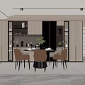 Elegant Modern Restaurant Interior With Open Layout Dining Table Marble Top And Wine Cabinet