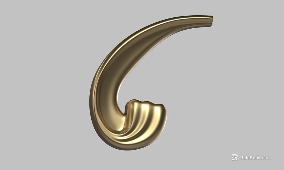 Ornate Golden Decorative Carving With Curved Metal Design And Shiny Surface 3d model 