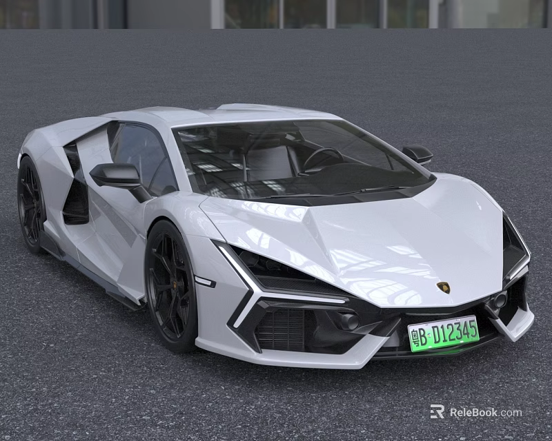White Lamborghini Sports Car With Sleek Design Sharp Front Black Wheels And Green License Plate 3d model 