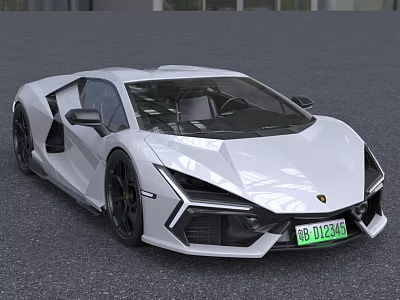 White Lamborghini Sports Car With Sleek Design Sharp Front Black Wheels And Green License Plate 3d model