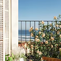 Nordic Style Dresser Log Style Wooden Furniture Dresser Cosmetics Desktop Decoration Sea View Room Light and Shadow Atmosphere Half Package Balcony Flowers Rose 3d model