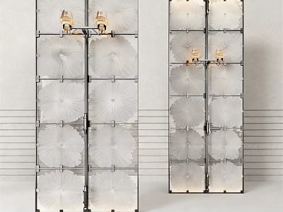 Glass Screen with Floral Pattern Metal Frame and Elegant Chandelier Lighting 3d model