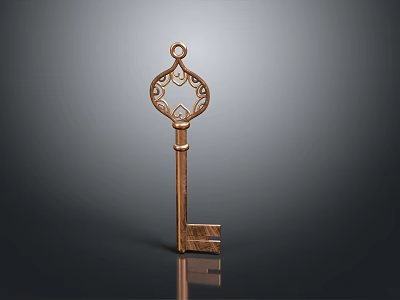 Ornate Decorative Key With Intricate Metal Carvings And Vintage Design 3d model