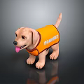 Cute Puppy Wearing Orange Vest With PAMPETS Text Standing On Black Surface