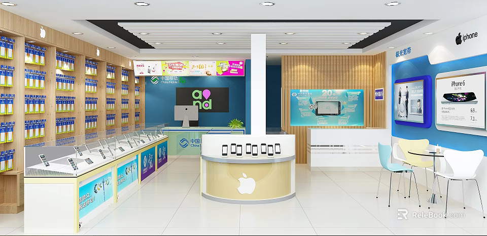 Modern Digital Store Interior With Apple Products Display Cases And Electronic Devices 3d model