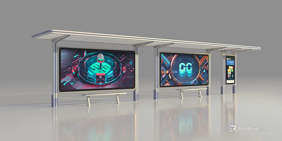 Modern Digital Billboard With Multiple LED Screens And Colorful Visual Content 3d model 