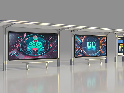 Modern Digital Billboard With Multiple LED Screens And Colorful Visual Content 3d model