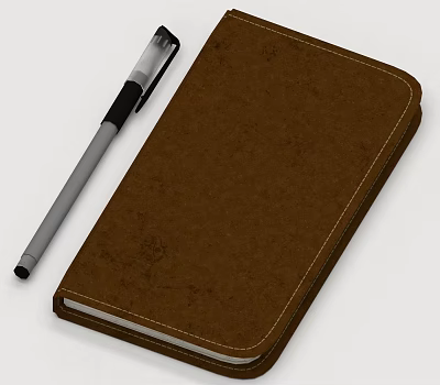 Brown Leather Notebook With Elegant Stitch Details And Silver Pen On White Surface 3d model