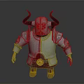 Man In Silver Fantasy Armor With Horned Helmet Red Tunic And Yellow Boots