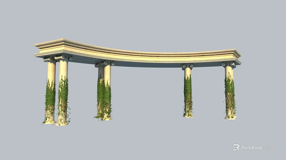 Classic Curved Pergola Structure With Columns Covered In Green Vines 3d model 