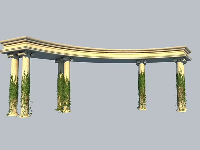Classic Curved Pergola Structure With Columns Covered In Green Vines 3d model