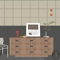 Modern Wooden Chest Of Drawers Interior With Beige And Black Walls And Decorative Elements