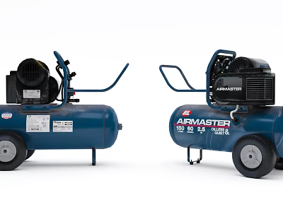 Portable ARMASTER Blue Industrial Air Compressors with Sturdy Wheels and Handles 3d model