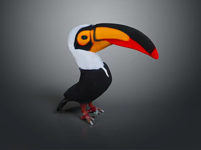 Colorful Toucan Character With Large Orange Red Black Beak And White Black Body 3d model