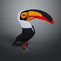 Colorful Toucan Character With Large Orange Red Black Beak And White Black Body