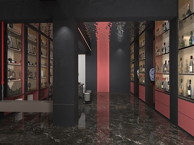 New Chinese Style Tobacco Hotel, Tobacco, Wine and Tea Shop, Black and Red Club Front Hall 3d model