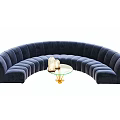 Navy Blue Curved Sectional Sofa With Glass Coffee Table And Decorative Items 3d model