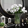 Modern Decorative Ornament Set With Round Mirror Table Lamps Vase Green Succulents And Books
