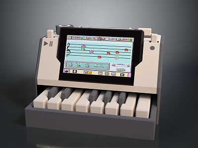 Interactive Electronic Keyboard Entertainment Device With Screen Showing Music Notes And Sheet Music 3d model