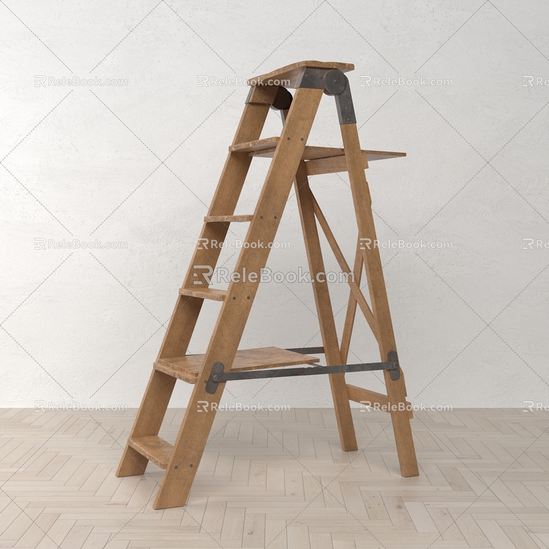 Staircase Stool Household Ladder Dual-purpose Small Wooden Ladder 3d model