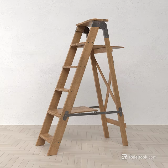 Wooden Ladder Structure With Metal Components Sturdy Design For Home Use 3d model 