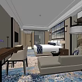 Elegant Hotel Guest Room Interior With Bed Sofa Desk Chair Lamp And Decorative Paintings