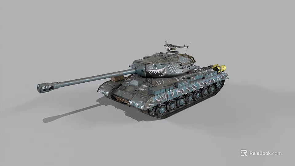 Armored Military Tank 3D Model With Detailed Turret Long Cannon And Tracks 3d model 
