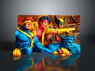 Colorful Superhero Themed Decorative Painting With 3D Design And Action Characters 3d model
