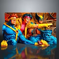 Colorful Superhero Themed Decorative Painting With 3D Design And Action Characters