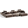 Modular Casual Sofa Set With Light Colored Upholstery Cozy Pillows And Soft Blanket 3d model
