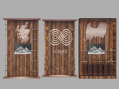 Wooden Wine Cabinet With Map Design Infinity Symbol Logo And Wine Bottle Racks 3d model
