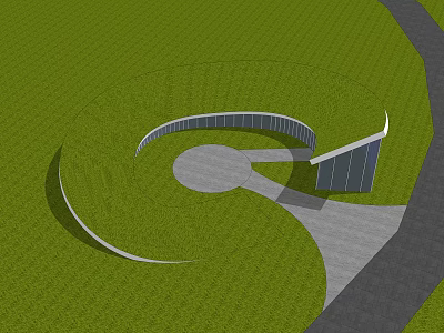 Modern Spiral Visitor Center With Landscaped Green Lawn And Gray Pathway 3d model