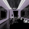 KTV Private Room Interior With Purple Sofa Neon Lights Mirrors TV Screens And Decorative Paintings