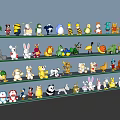 Colorful Stuffed Toys Collection Arranged on Multiple Shelves with Various Characters