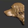 Golden Dog Head Sculpture With Metallic Shiny Surface On Dark Background