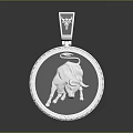 Silver Round Pendant Jewelry With Bull Design And Encrusted Edges