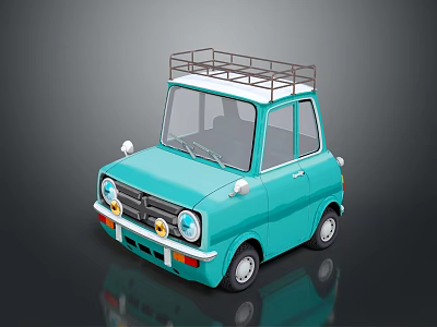 Turquoise Small Vintage Car With Roof Rack And Round Headlights Design 3d model
