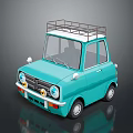 Turquoise Small Vintage Car With Roof Rack And Round Headlights Design
