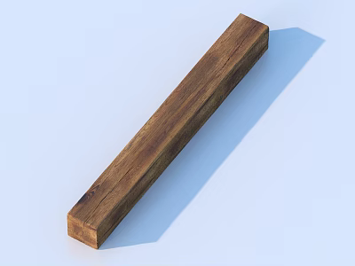 Long Brown Wooden Block As Natural Household Item With Smooth Surface Texture 3d model