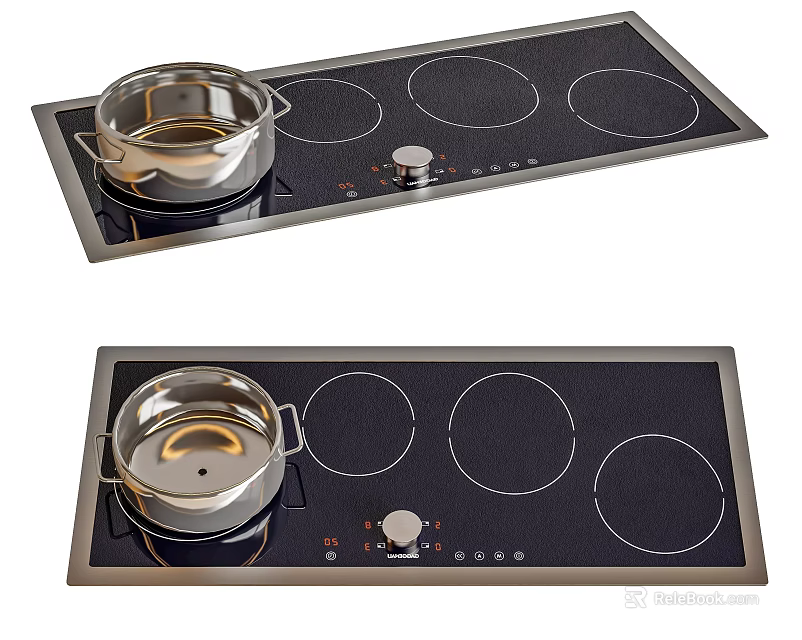 Modern Kitchen Appliance Electric Cooktop With Stainless Steel Pot On Surface 3d model 