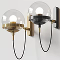 Modern Wall Lights With Glass Globe Shades Gold Black Metal Brackets Mounted On Wall