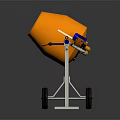 Orange Industrial Cement Mixer with Metal Frame and Red Wheels