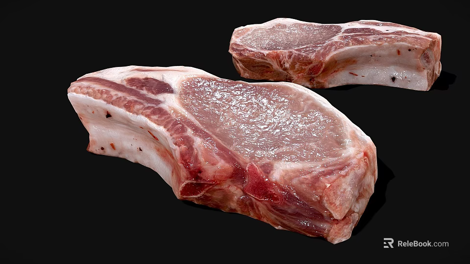 Juicy Fresh Raw Bone In Pork Chops With Marbled Meat Texture 3d model 