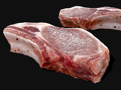 Juicy Fresh Raw Bone In Pork Chops With Marbled Meat Texture 3d model