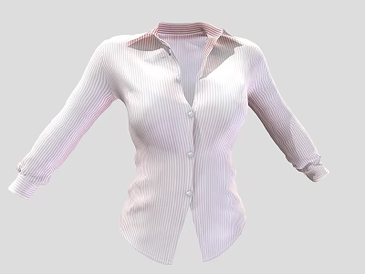 Pink And White Striped Collared Long Sleeved Shirt With Buttoned Front And Cuffed Sleeves 3d model