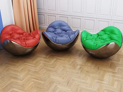Spherical Red Blue Green Single Sofa with Metal Base in White Paneled Walls Wooden Floor 3d model